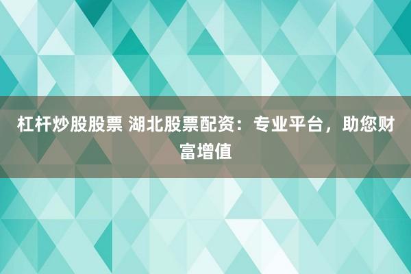 杠杆炒股股票 湖北股票配资：专业平台，助您财富增值