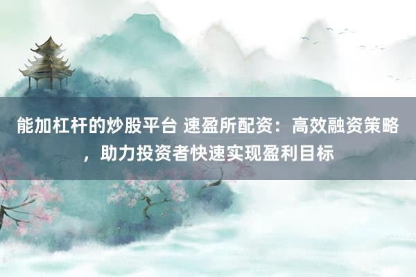 能加杠杆的炒股平台 速盈所配资：高效融资策略，助力投资者快速实现盈利目标