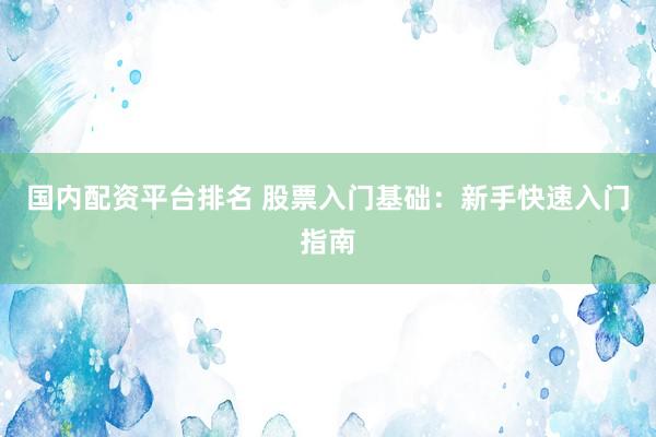 国内配资平台排名 股票入门基础：新手快速入门指南