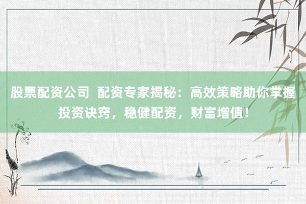 股票配资公司  配资专家揭秘：高效策略助你掌握投资诀窍，稳健配资，财富增值！