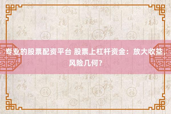 专业的股票配资平台 股票上杠杆资金：放大收益，风险几何？