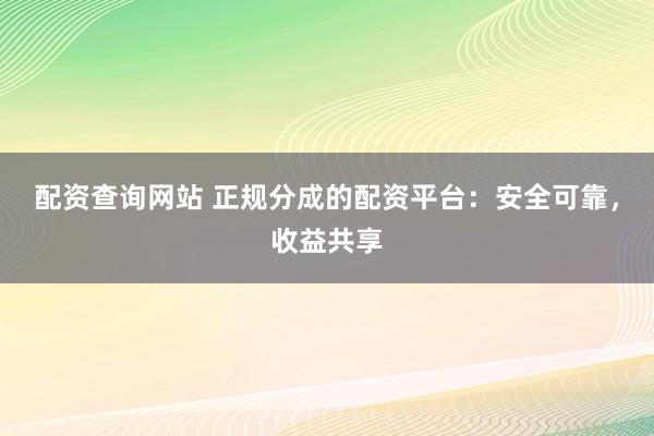 配资查询网站 正规分成的配资平台：安全可靠，收益共享