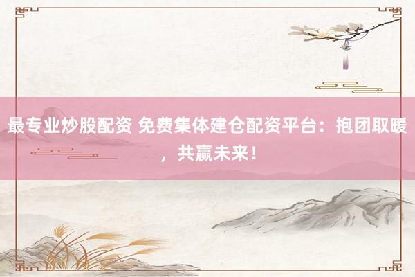 最专业炒股配资 免费集体建仓配资平台：抱团取暖，共赢未来！