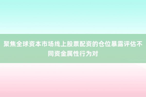聚焦全球资本市场线上股票配资的仓位暴露评估不同资金属性行为对