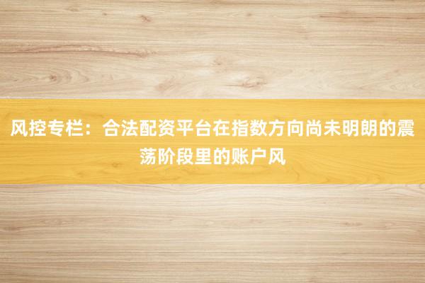 风控专栏：合法配资平台在指数方向尚未明朗的震荡阶段里的账户风