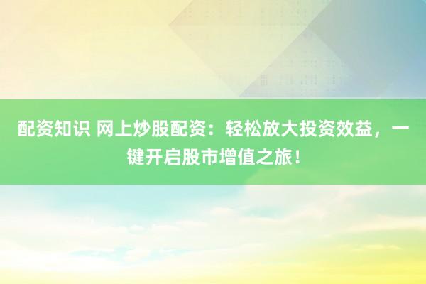 配资知识 网上炒股配资:轻松放大投资效益,一键开启股市增值之旅!